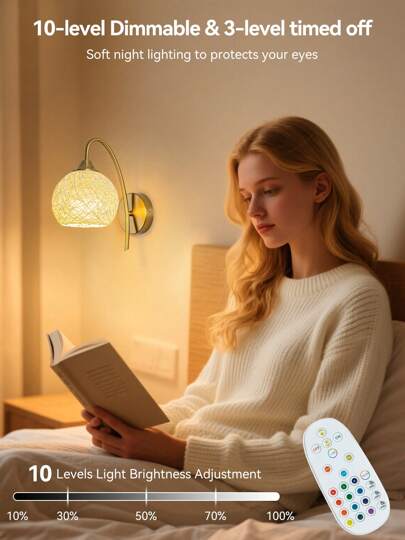 Battery Powered Wand Lamp Set, Goud Wireless Charging Verlichting 2000mAh Dimmable Detachable Bulb Remote Control, 15 Bedroom, Living Room, Corridor view 3