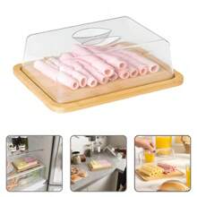 Porta Frios Bambu Tampa De Acrílico Presunto Queijo Mesa Posta