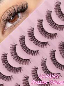 10 Pairs Russian Style False Eyelashes, D-Curl Thick & Fluffy Lashes For Daily & Party, Charming Eye Makeup, Travel Essential,Festival Lashes,Rave Makeup,Glitter Eyelashes,Rave Party Accessories - Multicolor - View 1