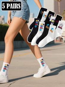 1/5 Pairs Men's & Women's Anti-Odor & Sweat-Wicking Graffiti Mid-Calf Socks - Rugby Print Series(Flame Shield,Lettering, Football), Comfortable & Breathable, Perfect For Daily & Outdoor Sports Hiking Use, Suitable For All Seasons Spring, Summer, Autumn & Winter Hiking, Back To School, Halloween & Christmas Xmas, Fall