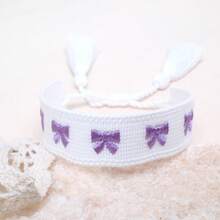 1 pieza Brazalete trenzado de estilo bohemio con lazo bordado a mano, accesorio de moda adecuado para familia, amigos, estudiantes, vacaciones, fiestas, viajes, uso diario - Blanco P - Ver 4