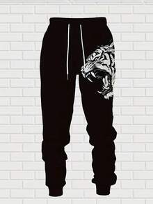 男士休闲 3D 虎纹连帽衫和运动裤套装，舒适涤纶时尚春秋季服装，印花，个性化，两件套 - 彩色 - 查看 4