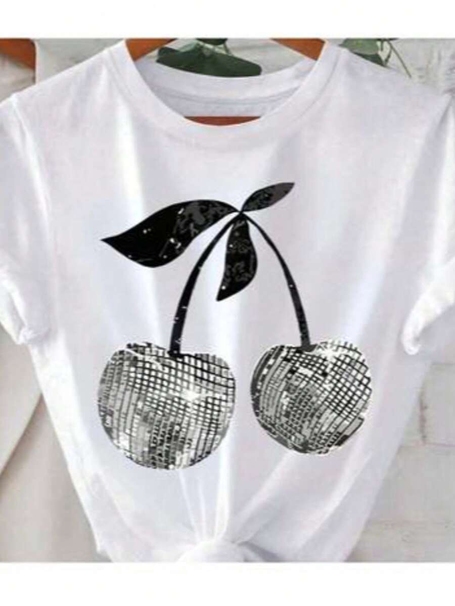Playera estampada grafico cerezas cherry estilo disco diseño fresco moderno juvenil primavera verano playa casual - Blanco - Ver 1