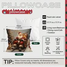 4pcs Vintage Santa Claus & Rabbit Printed Pillow Case Set - Peach Velvet Pillow Cover 45*45cm
