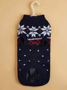 秋冬圣诞鹿枫叶波浪纹宠物毛衣针织雪花提花雪纳瑞猫狗衣服 - 藍色 - 查看 5