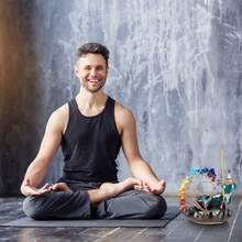 Quemador de incienso de flujo inverso de cerámica con 7 chakras y árbol de cristal - Decoración de yoga y meditación - Azul - Ver 5