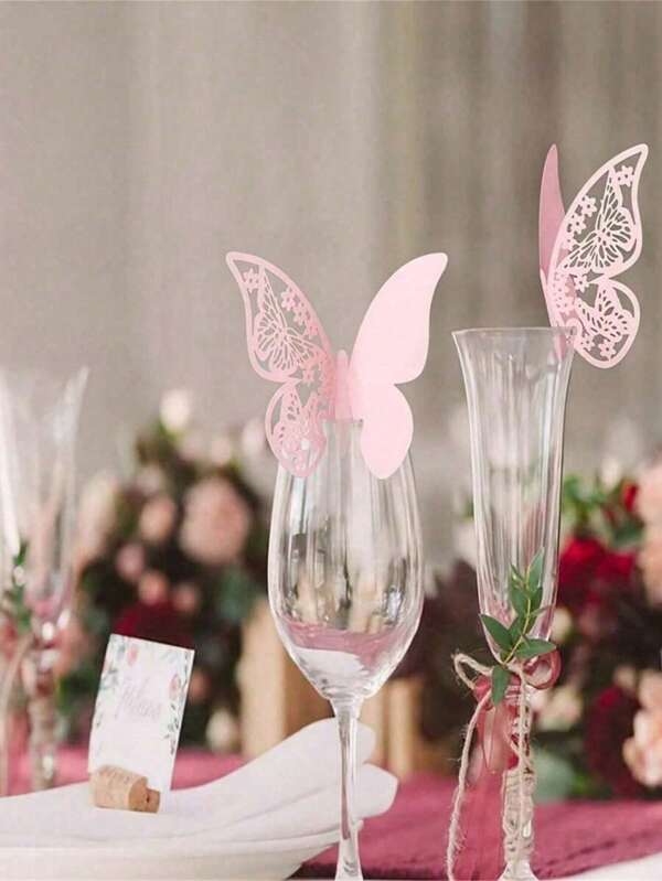 50pcs 3D Butterfly Place Cards Wine Glass Place Card, Butterfly Wedding Place Name Cards, Hollow Butterfly Place Cards Wedding Party Decoration, Perfect For Wedding, Graduation, Birthday Party, Anniversary - Wall Stickers For Enhanced Ambiance,Christmas
