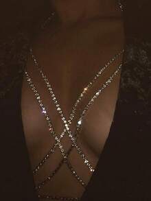 1 件经典胸罩链女式衬衫链身体饰品闪亮水钻派对性感夏日海滩饰品礼物 - 銀色 - 查看 1