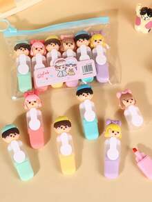 6支多色迷你荧光笔（带Copabarra卡通图案），适合男孩和女孩，是学生的教育绘画工具，学习用品，适合返校季节。 - 彩色 - 查看 5