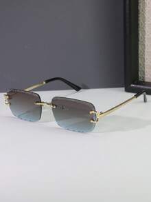 1pc/5pcs Metal Frameless Gear Gradient Rectangular Fashion Glasses, Fashionable Street Style Eyewear For Daily Wear