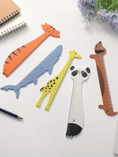 1-Piece Animal-Shaped Ruler - Panda, Giraffe, Shark, Dog And Cat Designs - Artificial Wood Dual-Purpose Decoration And Practical Measuring Tool, Home, Classroom, Holiday Gift, Classroom Accessories, Fun Design, Exquisite Craftsmanship,For School Supplies,Back To School,Rulers