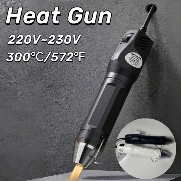 Mini pistola de calor para resina epoxi de 300W (enchufe europeo) Portátil de mano negra/blanca Pistola de calor para manualidades, estampado en relieve, envoltorio termorretráctil, secado de pintura, arcilla, sello de goma, herramientas de calor, secador de aire caliente para manualidades. El material es PC+ABS, resistente a altas temperaturas. (Negro o blanco)