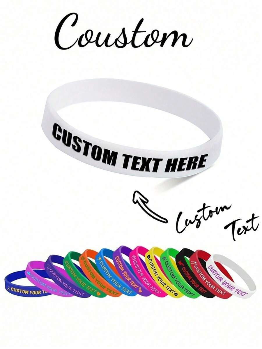 1 件个性化印刷硅胶腕带 - 定制文字手环，适用于婚礼、派对、活动、体育和公益事业，定制硅胶腕带，适用于公益事业、活动、募捐、宣传、支持成人骄傲橡胶腕带，个性化彩虹腕带 - 彩色 - 查看 1