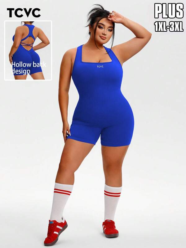 TCVC Tuta senza maniche aderente e senza schienale con collo ad aletta, in taglie forti, per donna. Realizzata in tessuto maglia traspirante e confortevole, con alta elasticità per snellire l'addome. Stile casual europeo e americano, adatta per passeggiate all'aperto, shopping, viaggi e lavoro. Versatile.