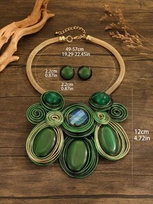 1 Set handgefertigter künstlicher Kristall Harz Ketten Halsketten Set, Luxus Bankett Party Boho Europäisch Amerikanisch Resort Abend Schmuck, Modische Damenkette - Verschiedenfarbig - Übersicht 2