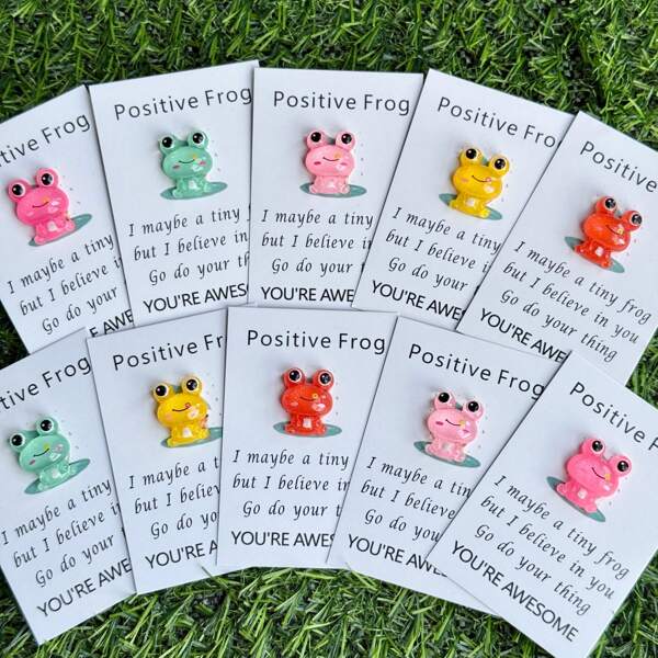 5pcs, Resin Little Frog With Encouragement Card, Fun Pocket Hug, Cute Comfort Gift, Souvenir, Warm Embrace Feeling, Handheld Size, Love Symbol, Cute Green Frog Collection, Holiday Decoration, Party Gift, Greeting Card