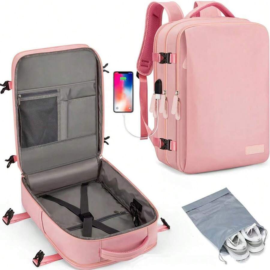 Laptop Backpack For Men And Women, Travel Backpack, Carry-On Backpack For Personal Items For Airplanes - 粉色 - 查看 1