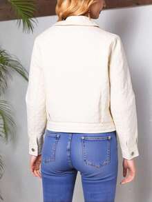 Chamarra biker dama mujer tejido bordado ligero zipper broche metálico solapa manga larga puño salida día noche fiesta evento festival vacaciones cómoda femenina casual primavera verano - Blanco - Ver 2