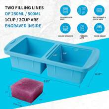 Silicone Freezer Tray With Lid 2 Pack Silicone Freezer Molds - Large Ice Cube Tray - Makes 4 Perfect 2 Cup Portions Meal Prep Containers- Oven & Dishwasher Safe,9831698 - 西瓜粉 - 查看 2