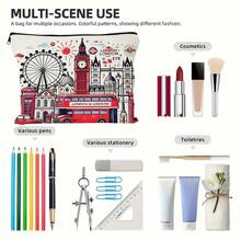 1pc, London Travel Gift Makeup Bag, London City Themed Cosmetic Storage Pouch, Beauty Accessory Kit, Portable Toiletries Organizer, Ideal For Travel, Vacation, Business, Fitness, And Outdoor Activities - Multicolor - View 5