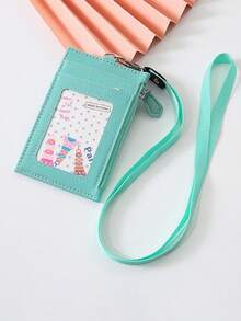 1个休闲仿皮卡包 - 1个带拉链的卡槽和挂绳 - 无内衬，可水洗，时尚PU皮革卡包，带挂绳，男女通用卡包，颈挂式身份证卡包，零钱包，多个卡槽，简约卡包 - 彩色 - 查看 15