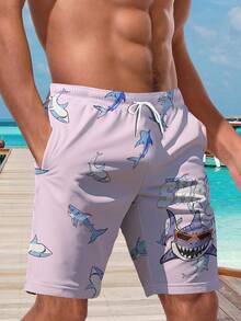 Shorts de praia casuais masculinos plus size com estampa 3D havaiana de verão - secagem rápida, cintura com cordão, perfeito para atividades ao ar livre - Multicolorido - Ver 5