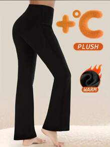 Women's High Waist Flare Yoga Pants With Pockets - Warm Lining, Tummy Control, Bootcut, Suitable For Workout, Running, Fitness, Travel And Daily Wear, Winter - Black - View 6