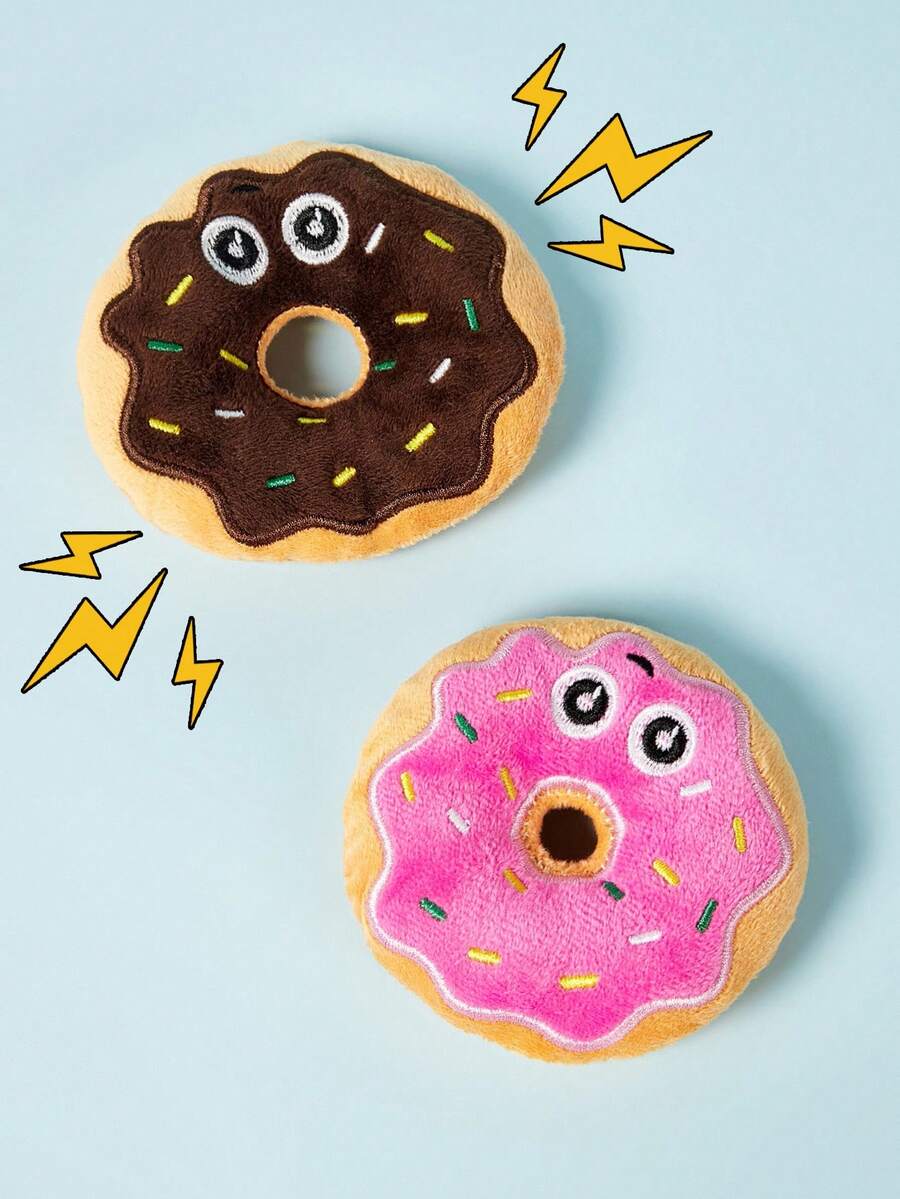 PETSIN 1pc Multi-Color Plush Donut Shaped Dog Toy With Sound, Cute & Sweet, Suitable For Small Cats & Dogs, Self-Entertainment & Interactive - Multicolor - View 1