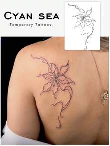 1pc Waterproof, Sweat-Resistant, Washable, Non-Reflective Temporary Tattoo, INS Style Black Floral Tattoo, Fashion Fake Tattoo, Suitable For People For Daily Use