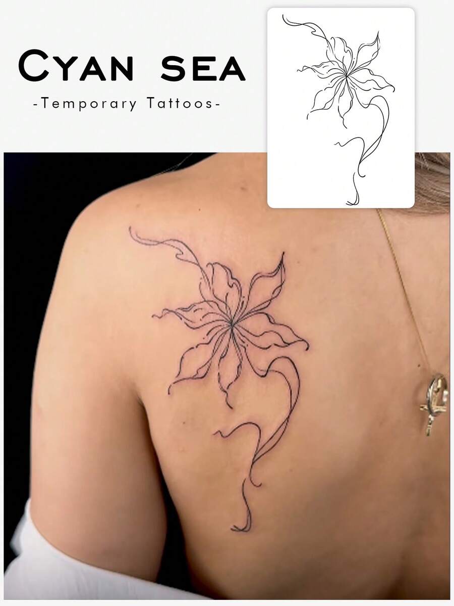 1pc Waterproof, Sweat-Resistant, Washable, Non-Reflective Temporary Tattoo, INS Style Black Floral Tattoo, Fashion Fake Tattoo, Suitable For People For Daily Use