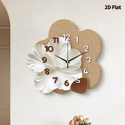 1件装 奢华高端品质 简约花卉图案挂钟，超静音石英机芯，无滴答声，适合装饰客厅、卧室、办公室、餐厅和咖啡厅，是送给朋友和家人的完美装饰礼物。