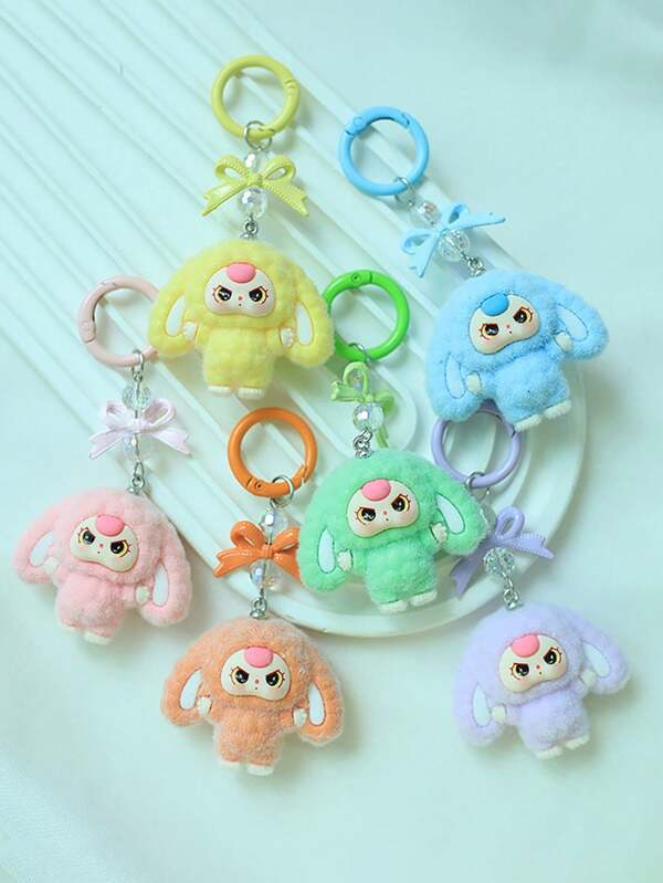 1 pieza Lindo llavero colgante 3D con orejas grandes, accesorio de muñeca de peluche de dibujos animados, accesorios para automóvil, gótico y Y2K