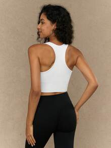 Yefecy 无缝运动文胸健身上衣高强度内衣跑步训练瑜伽文胸减震罗纹健身瑜伽短款背心白色春季 - 白色 - 查看 2