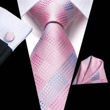 Barry.Wang-Conjunto de gemelos cuadrados de bolsillo para hombre, corbata Floral de Jacquard, color rosa, Coral, melocotón, seda, para boda, de negocios UKCU - N-0228 - Ver 9