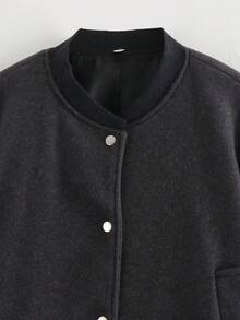 Áo khoác bomber nữ màu đen dáng rộng, cổ đứng, tay dài, kiểu dáng thường ngày, có túi và cúc phía trước, thích hợp cho mùa xuân và mùa thu. - màu đen - Xem 5