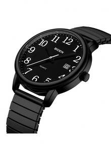 BIDEN Đồng hồ đeo tay phong cách cổ điển, unisex, máy quartz kim, phù hợp cho người trung niên và người cao tuổi, mặt số chữ số Ả Rập lớn, hiển thị ngày tự động, chống nước, dây đeo co giãn có thể điều chỉnh. - màu đen - Xem 7