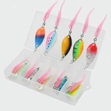 带钓具盒的勺形鱼饵，10 件装，带单钩金属鱼饵，适用于鲈鱼、淡水鲈鱼、淡水鲈鱼，2.5 克/3.5 克/5 克 - 彩色 - 查看 5