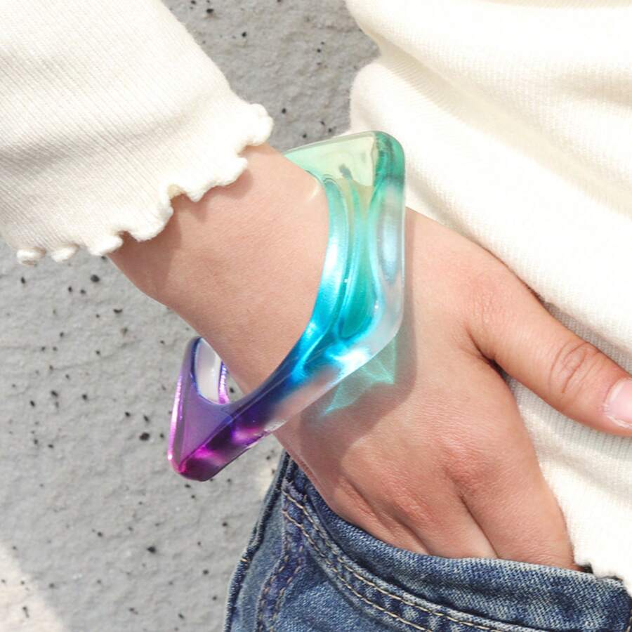 1 Pcs Iridescent Gradient Acrylic Cuff Bracelet  Statement Jewelry For Summer & Streetwear Looks - 彩色款式四 - 查看 1