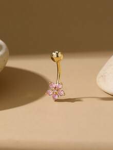 1pc Elegant Floral Cubic Zirconia Belly Button Ring, Women's Body Piercing Jewelry - Flower - View 10