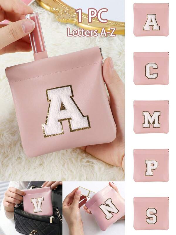Monedero con parche de inicial rosa A-Z - Billetera mini impermeable con cierre automático para tarjetas/efectivo/llaves/lápiz labial/tarjetas de presentación | Bolsa de almacenamiento de cosméticos con diseño de dibujos animados linda | Artículos de viaje compactos esenciales para carteras y bolsas de almacenamiento de mujeres | Artículos esenciales de regreso a la escuela y organizadores diarios para amigos, familiares y maestros