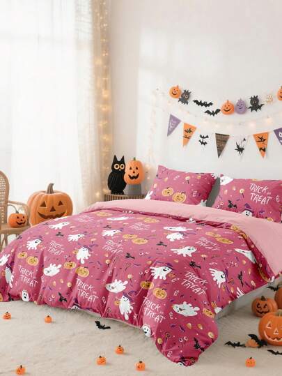 2/3 piezas Juego de Ropa de Cama, Ropa de Cama, Juego de Ropa de Cama Acogedor y Antipilling, Juego de Edredón Suave y Transpirable, Juego de Edredón Estilo Dibujos Animados, Calabaza, Rosa, Apto para Camas Individuales, Dobles, King y Queen, Adecuado para Todas las Estaciones, Decoración de Dormitorio Elegante y Encantadora, Lavable a Máquina, Regalo para el Día de la Madre, Vuelta al Colegio, Navidad, Halloween, Decoración de Otoño, Decoración de Habitación, Vuelta al Colegio, Útiles Escolares