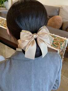 1pc Hair Net With Bowknot For Women, Ideal For Nurse, Air Hostess, Bank Staff Valentine's Day Valentines Hair Clips Hair Claws Hair Slide Hair Barrettes, School Stuff, Elegant, College, Bows, Cute, Hair Accessories, Head Accessories, Hairpin,Summer,Holiday,Travel - 1 Item - View 2