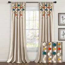 LUSH DECOR Boho Pom Pom Tassel Linen Window Curtain Panel Navy Single 52X84 Halloween-Fall Decor-Room Decor - 綠松石色/橙色 - 查看 2