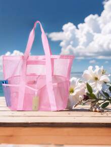 1个超大网眼沙滩包 - 防沙游泳手提袋，超大容量，适合家庭使用，可折叠轻便，带拉链和额外口袋，可装玩具和沙滩度假必需品 - 彩色 - 查看 2