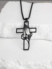 Christian Bible Cross Necklace, Stainless Steel Pendant Chain For Men, Prayer Jesus Jewelry Gift, Corrente Men - Silver - View 10