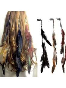 3 Peças Clipes de Cabelo Vintage Boêmios com Borla, Clipes de Cabelo com Penas, Acessórios de Cabelo Femininos com Decoração de Penas, Adequado para Festa, Baile, Roupa de Praia, Clipes de Garra, Grampos de Cabelo, Presilhas de Cabelo, Barras de Cabelo