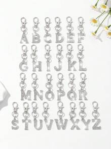 1pc Fashion European & American Unisex Minimalist Cute 26 English Letter Shaped Keychain Pendant Accessory, Embedded With Rhinestones, Suitable For Men & Women Car Keys, Bags, Decoration And Holiday Gifts - Silver - View 13