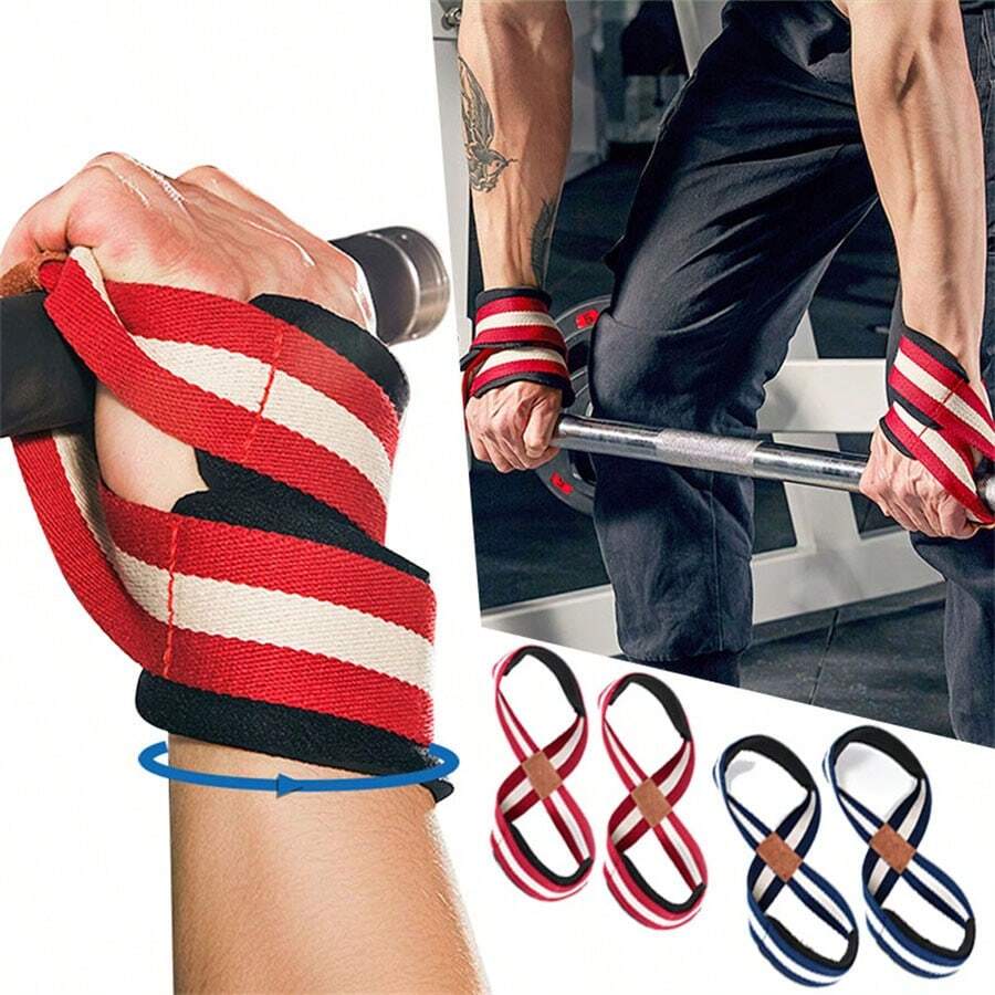 1 Pair Figure 8 Lifting Straps For Weightlifting Powerlifting & Deadlifts Padded Wrist Protection Extra Hand Grip Wrist Straps For Gym Powerlifting Unisex Gym Fitness Accessories