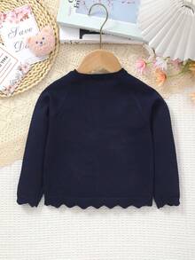 Infant Girl Solid Color Soft Lightweight Hollow Pattern Button Long Sleeve Knitted Cardigan Jacket, Suitable For Outing Matching - Royal Blue - View 6