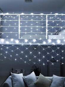 1 Stück Solar 1,5x1,5 Fischernetz Licht, wasserdichte LED mit transparentem Kabel, blinkende Lichter für Garten Außenbereich, geeignet für Terrasse, Wand, Dach, Balkon, Thanksgiving Dekorations Lichterkette